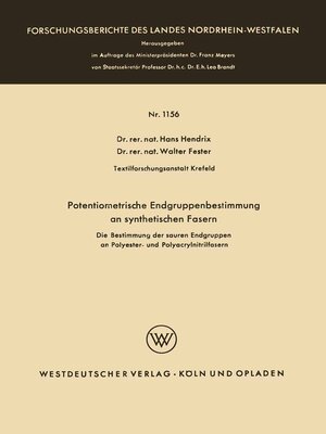 cover image of Potentiometrische Endgruppenbestimmung an synthetischen Fasern